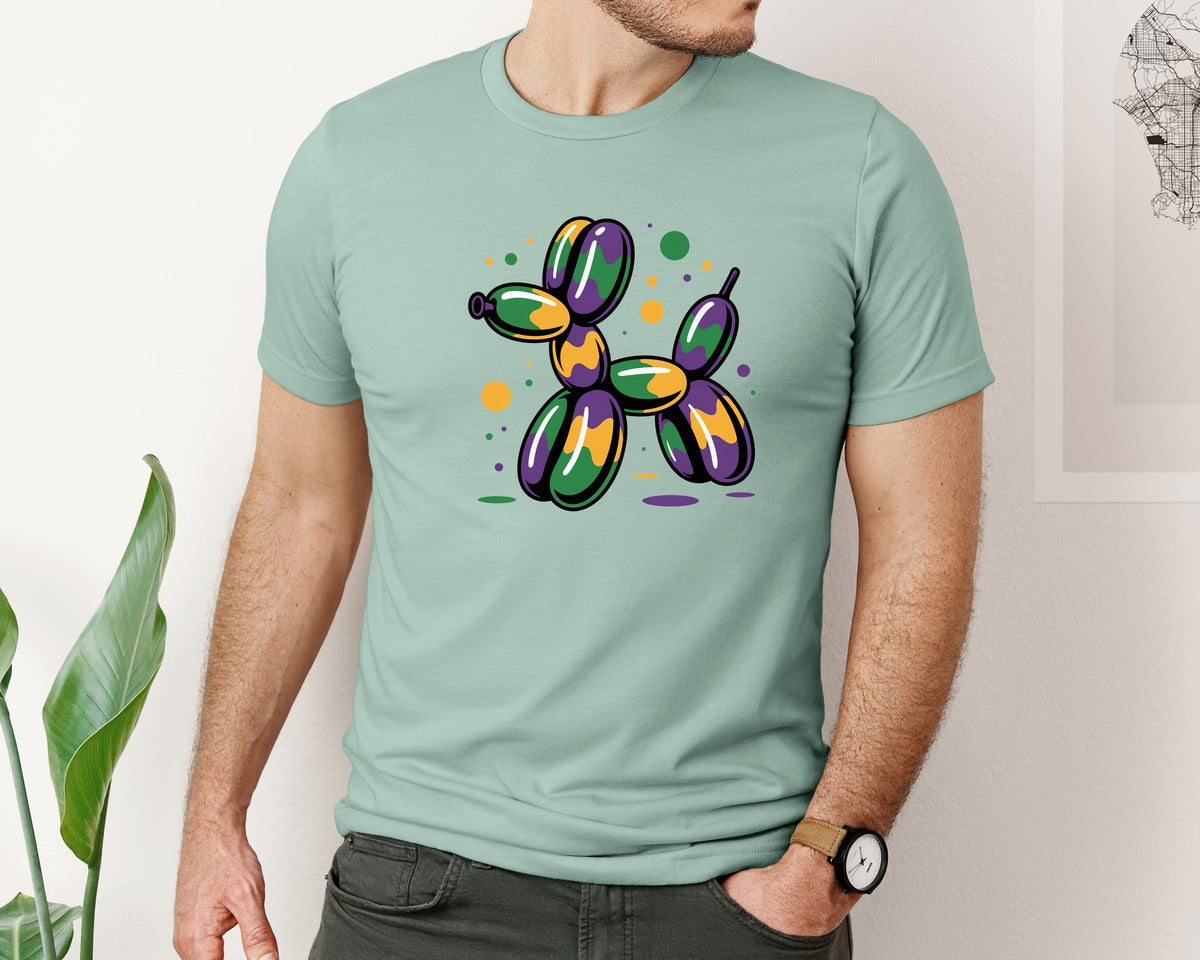brand:Bella Canvas|color:Dusty Blue|Mardi Gras Balloon Dog Brushstroke Graphic T-Shirt