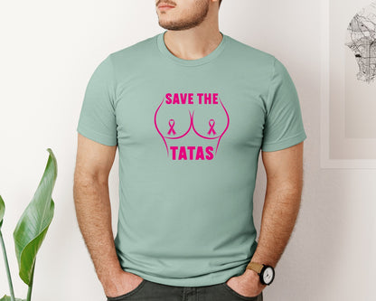 brand:Bella Canvas|color:Dusty Blue|Breast Cancer Awareness Save The Tatas Graphic T-Shirt