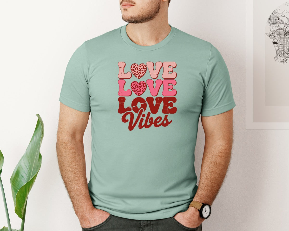 brand:Bella Canvas|color:Dusty Blue|Love Vibes Valentines Day 2 Graphic T-Shirt