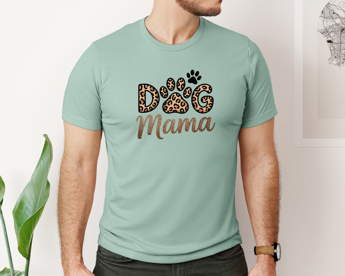 brand:Bella Canvas|color:Dusty Blue|Leopard Print Dog Mama 4 Graphic T-Shirt