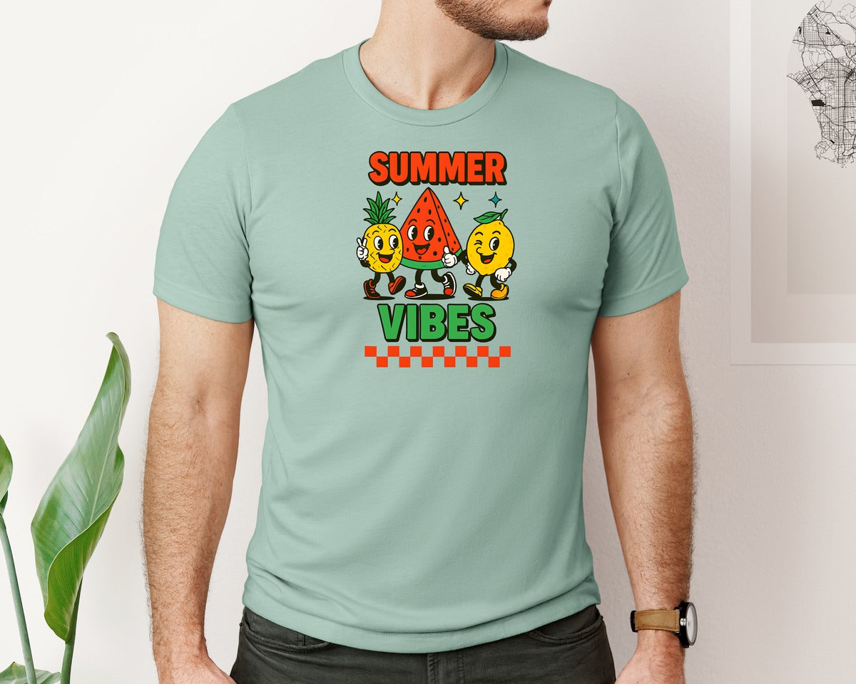 brand:Bella Canvas|color:Dusty Blue|Fruit Cartoon Summer Vibes Summer T Shir Graphic T-Shirt