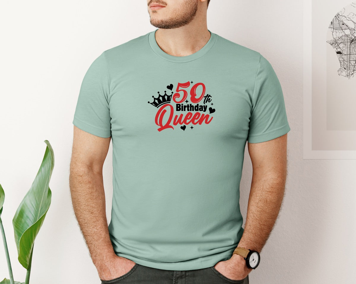 brand:Bella Canvas|color:Dusty Blue|50Th Birthday Queen T Shirt Design Graphic T-Shirt