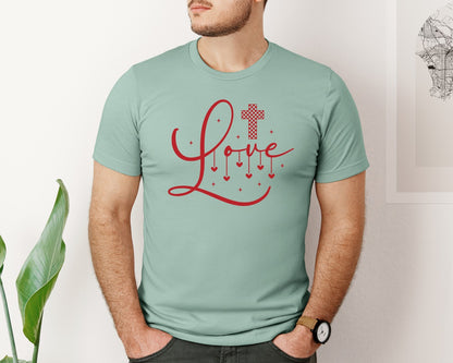 brand:Bella Canvas|color:Dusty Blue|Love Christian Valentines Graphic T-Shirt
