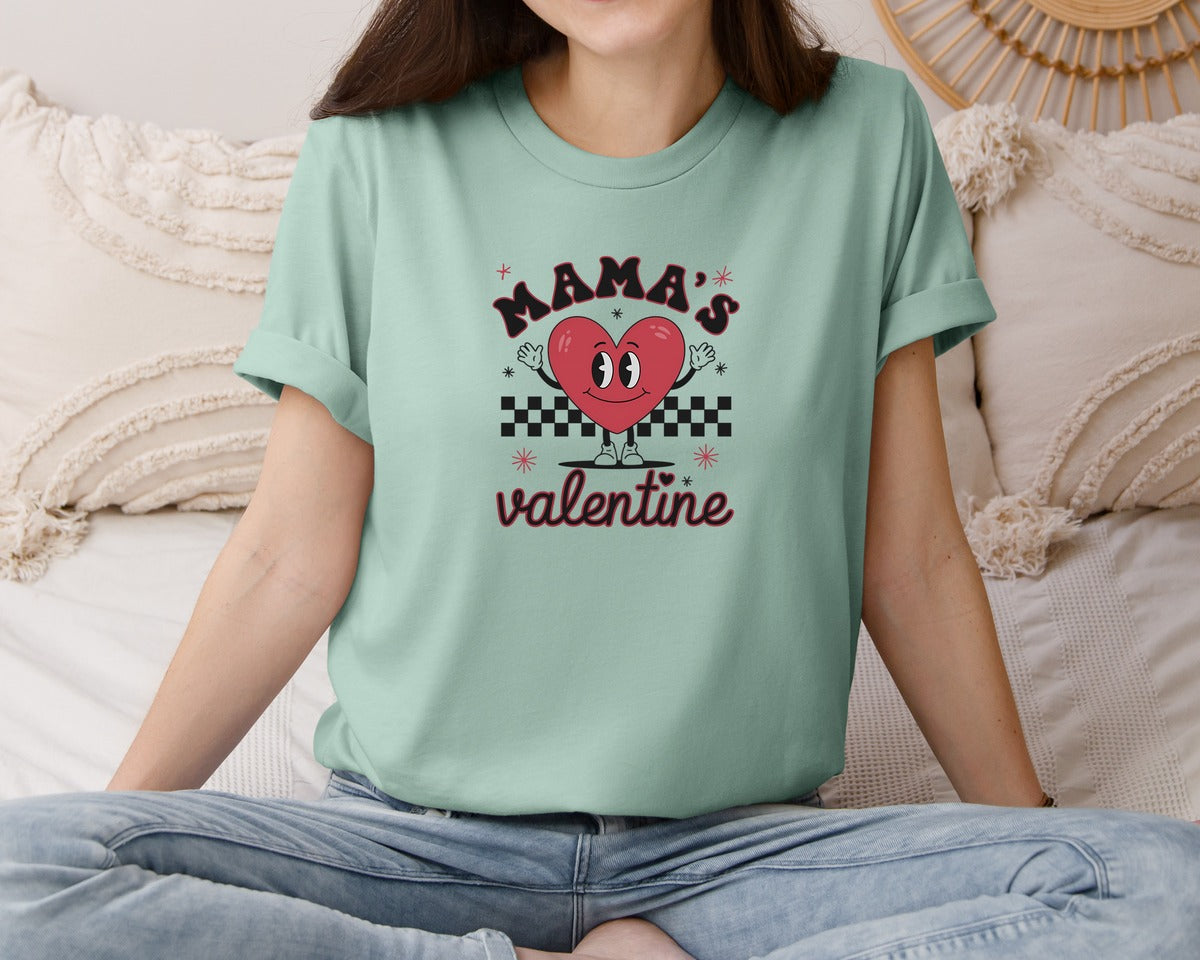 brand:Bella Canvas|color:Dusty Blue|Mamas Valentine Cute Heart Graphic T-Shirt