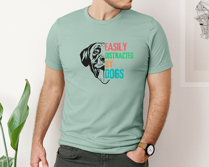 brand:Bella Canvas|color:Dusty Blue|Easily Distracted By Dogs T Shirt Design Graphic T-Shirt