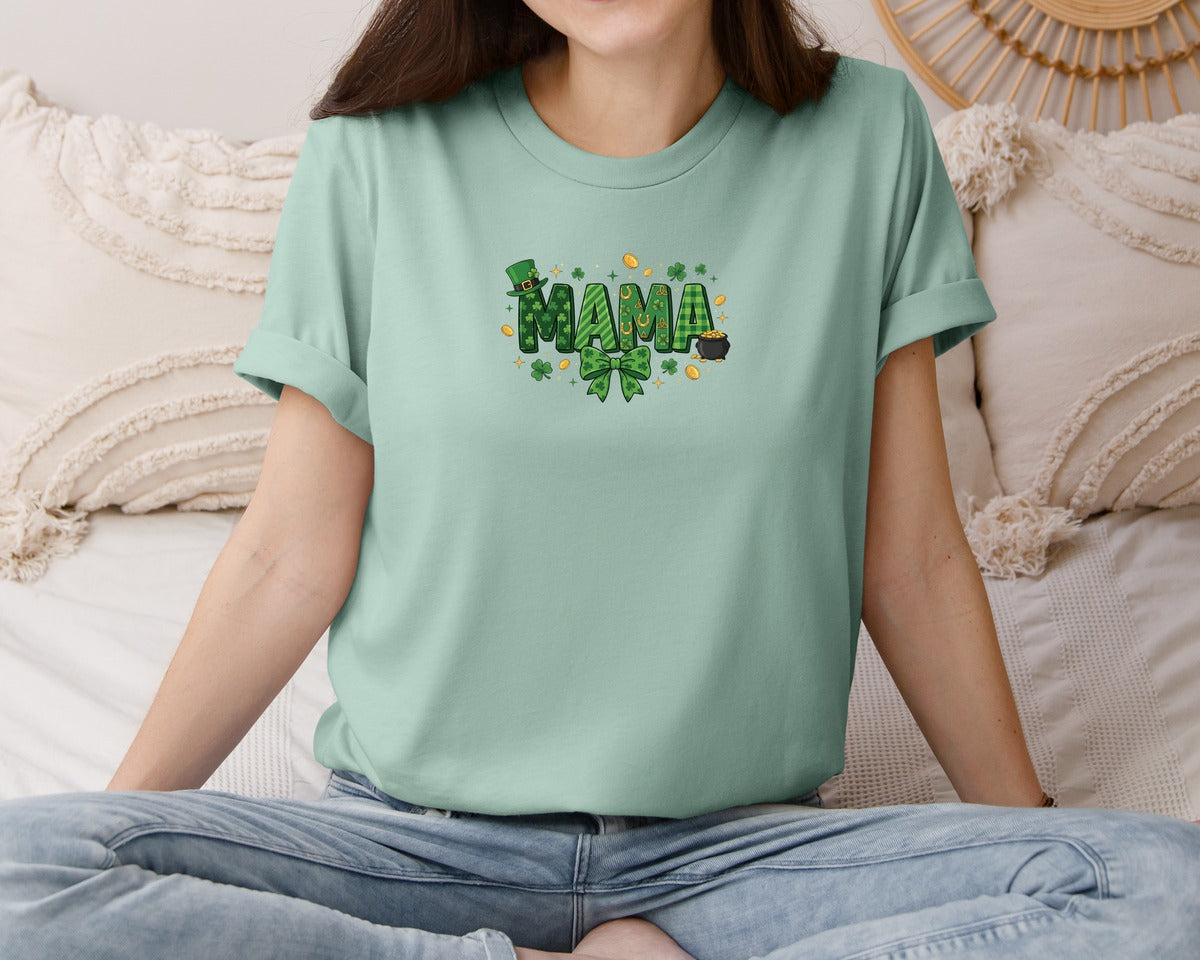brand:Bella Canvas|color:Dusty Blue|St Patricks Day Mama Design 4 Graphic T-Shirt