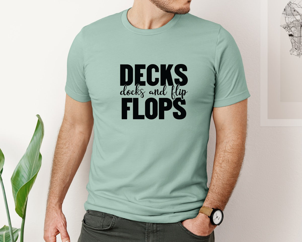 brand:Bella Canvas|color:Dusty Blue|Decks Docks And Flip Flops 9 Graphic T-Shirt