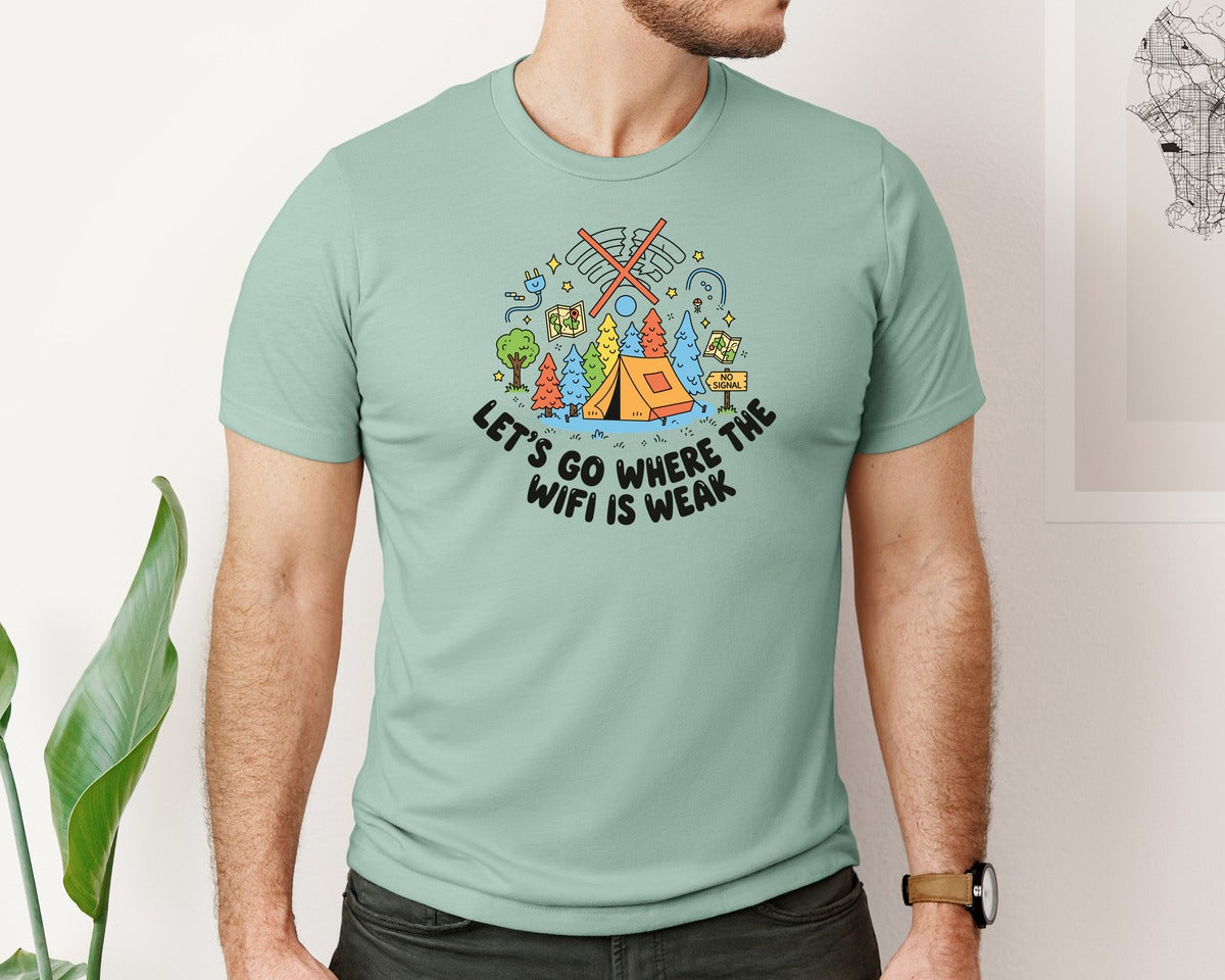 brand:Bella Canvas|color:Dusty Blue|Wifi Is Weak Camping Graphic T-Shirt
