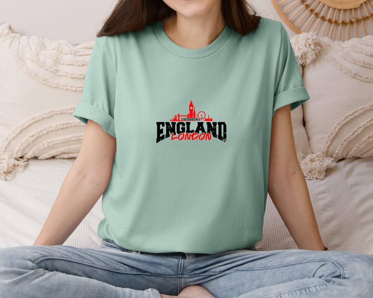 brand:Bella Canvas|color:Dusty Blue|Distressed London England Shirt Graphic T-Shirt
