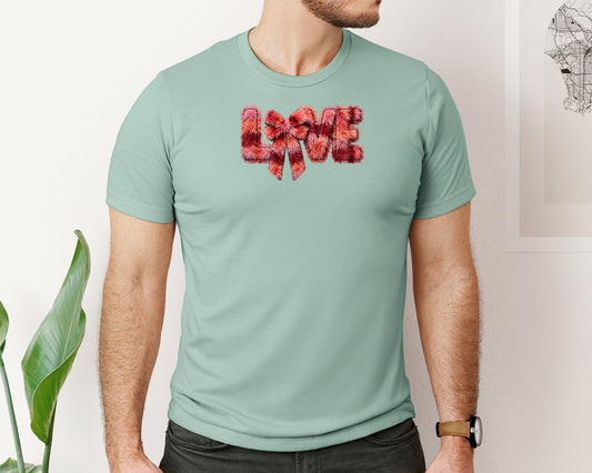 Faux Yarn Love Text With Fluffy Bow Graphic T-Shirt