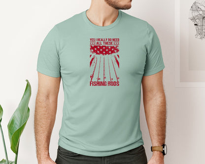 brand:Bella Canvas|color:Dusty Blue|Fishing Rod Addiction Humor T Shirt Graphic T-Shirt