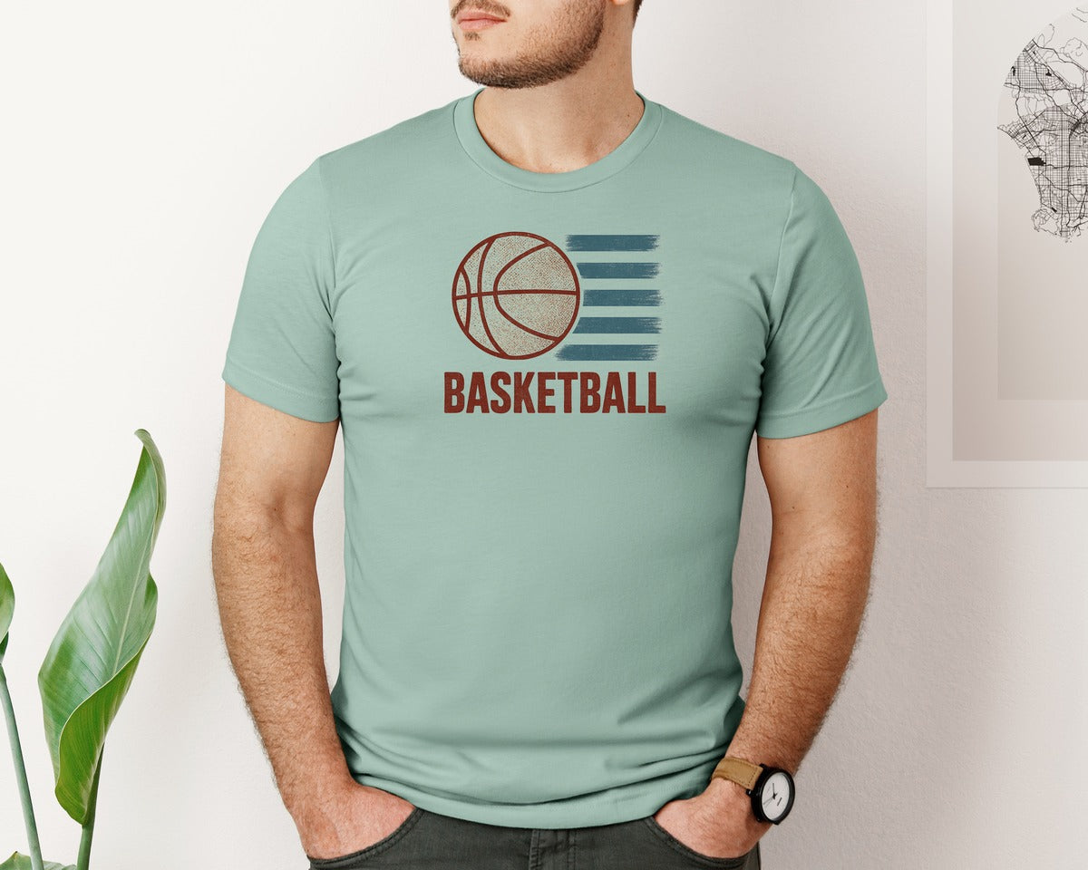 brand:Bella Canvas|color:Dusty Blue|Retro Grunge Basketball Graphic T-Shirt