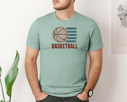 brand:Bella Canvas|color:Dusty Blue|Retro Grunge Basketball Graphic T-Shirt