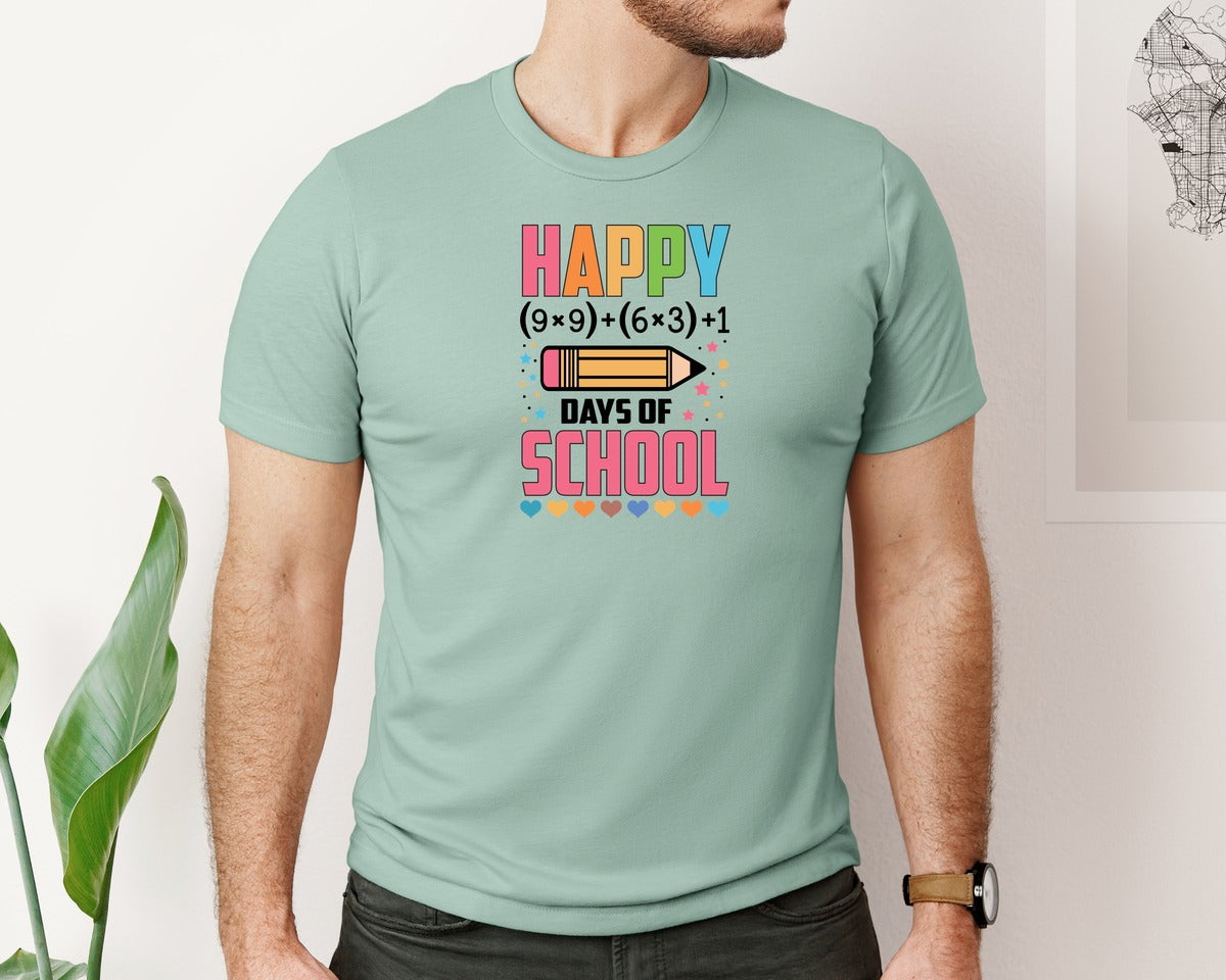 brand:Bella Canvas|color:Dusty Blue|Happy 100 Days Of School 2 Graphic T-Shirt
