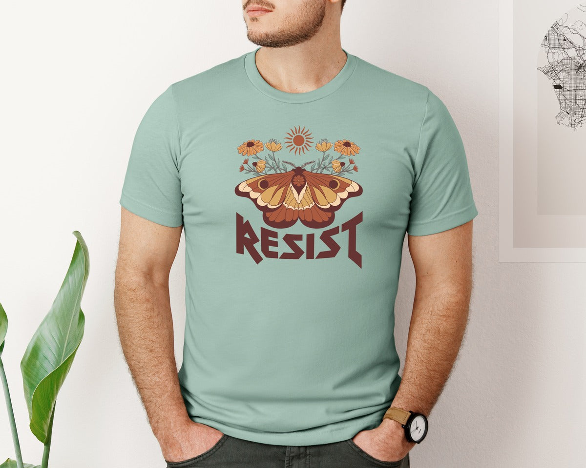 brand:Bella Canvas|color:Dusty Blue|Resist Mystic Moth Graphic T-Shirt