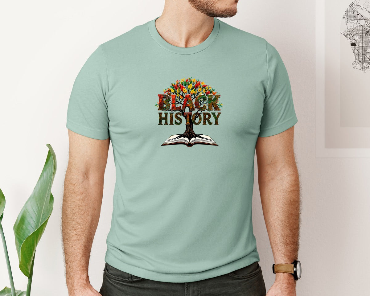 brand:Bella Canvas|color:Dusty Blue|Black History Month Tree Of Knowledge Graphic T-Shirt