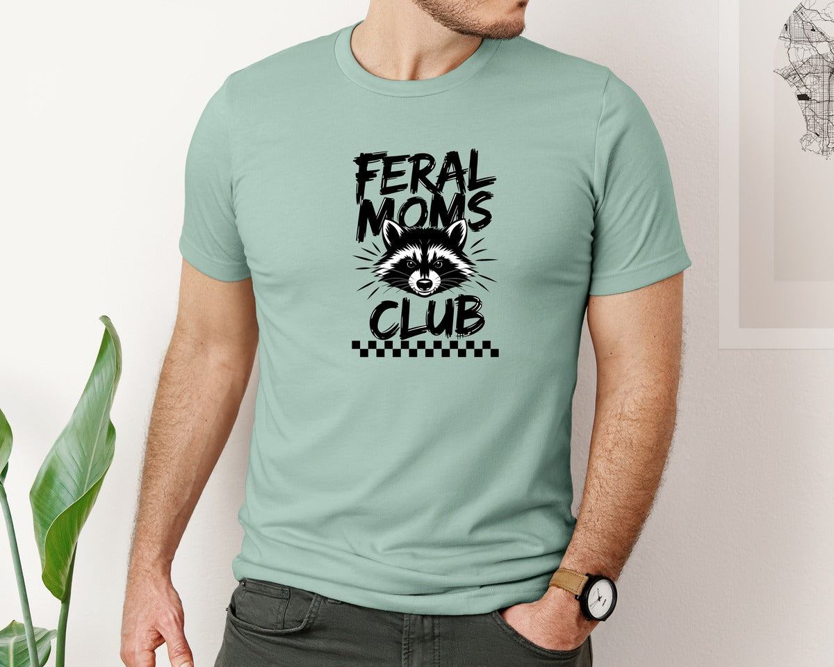 brand:Bella Canvas|color:Dusty Blue|Feral Moms Club Mom Life Raccoon Graphic T-Shirt