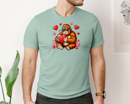 brand:Bella Canvas|color:Dusty Blue|Funny Bigfoot Valentine Love Design Graphic T-Shirt