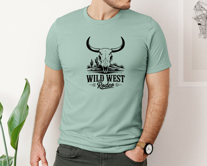 brand:Bella Canvas|color:Dusty Blue|Wild West Rodeo Vintage Cowboy Graphic T-Shirt