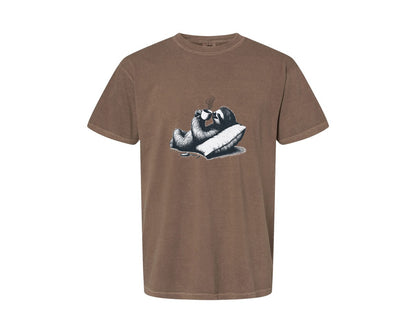 brand:Comfort Colors|color:Espresso|Sloth Lying And Drink Coffee Shirt Graphic T-Shirt