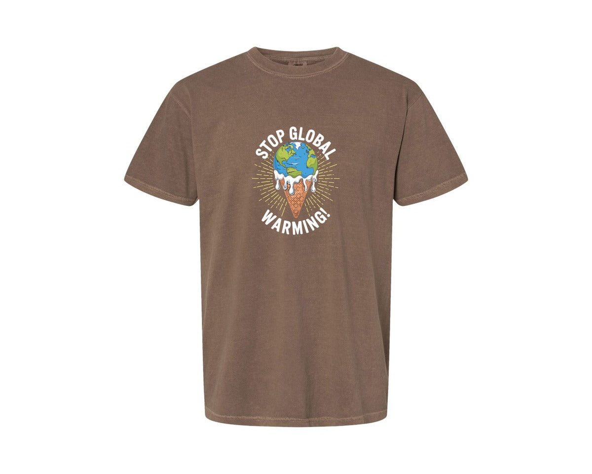 brand:Comfort Colors|color:Espresso|Stop Global Warming Funny Cute Teacher 2 Graphic T-Shirt