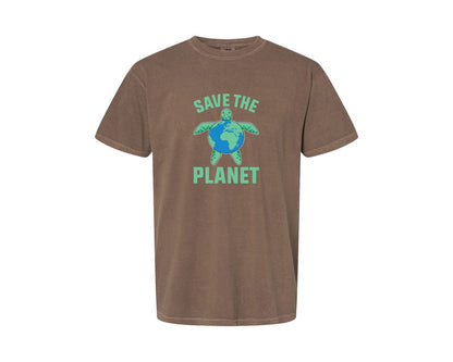 brand:Comfort Colors|color:Espresso|Save The Planet Turtle Earth Globe Graphic T-Shirt