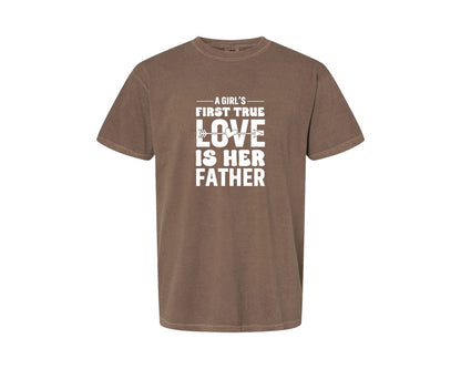 brand:Comfort Colors|color:Espresso|First True Love Girls Dad Graphic T-Shirt