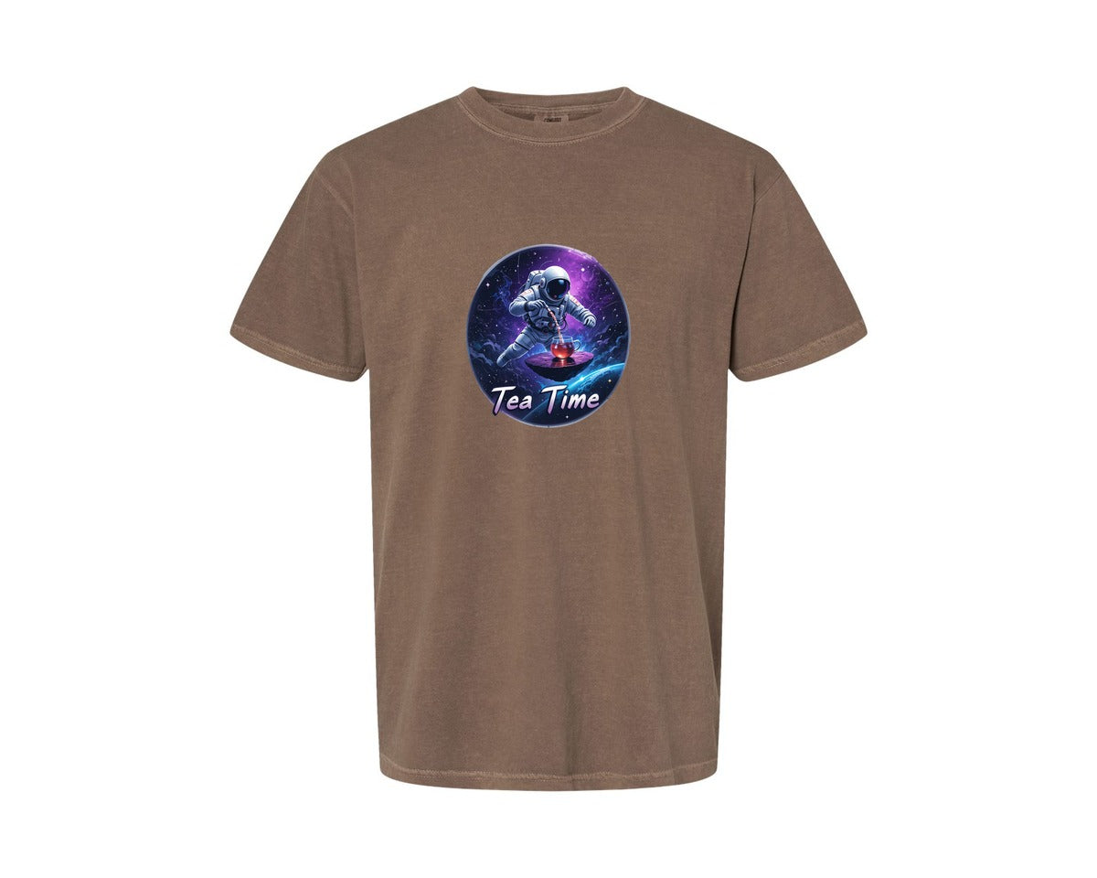 brand:Comfort Colors|color:Espresso|Astronaut Tea Time In Space T Shirt Graphic T-Shirt