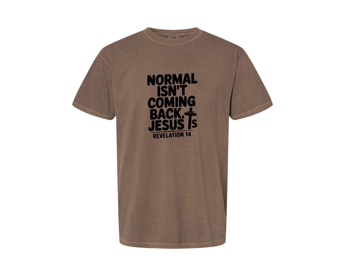brand:Comfort Colors|color:Espresso|Normal Isnt Coming Back But Jesus Is Sv Graphic T-Shirt