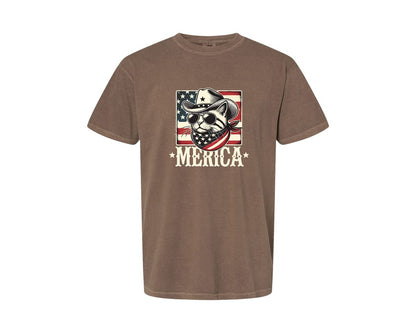 brand:Comfort Colors|color:Espresso|Merica Cat Patriotic Cowboy Cat Graphic T-Shirt