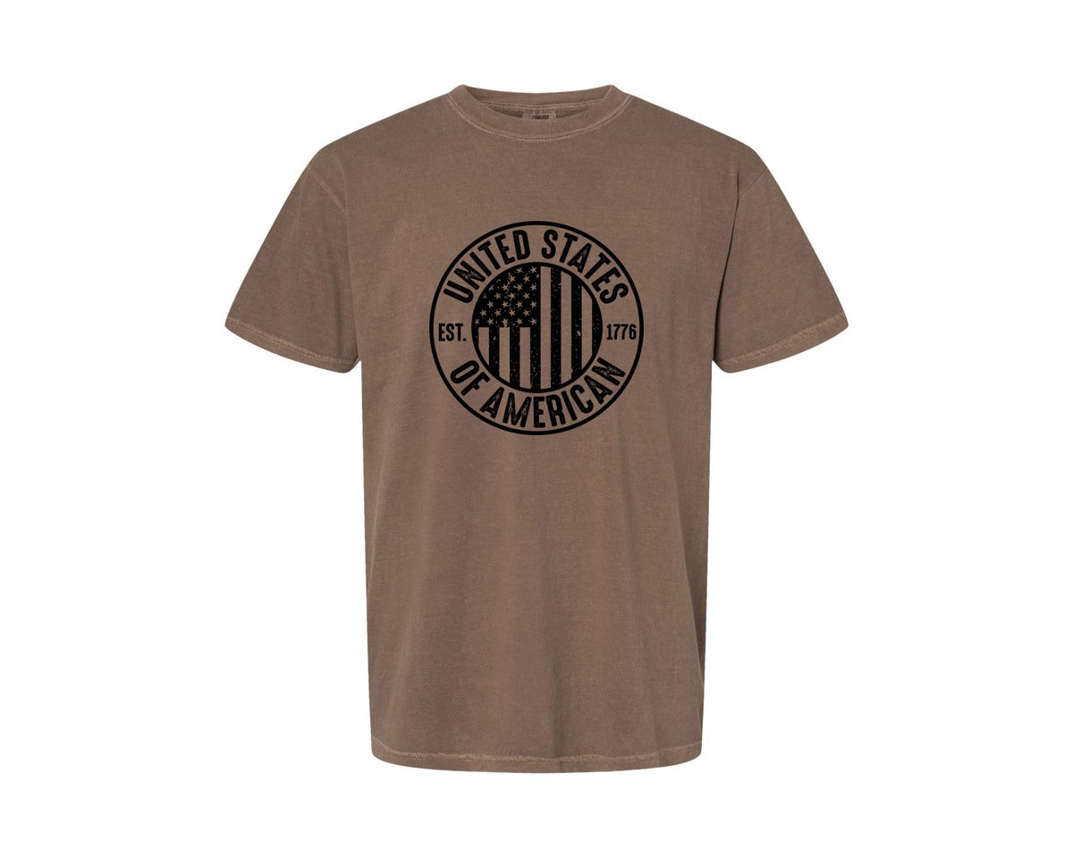 brand:Comfort Colors|color:Espresso|United States Of America Patriotic Graphic T-Shirt