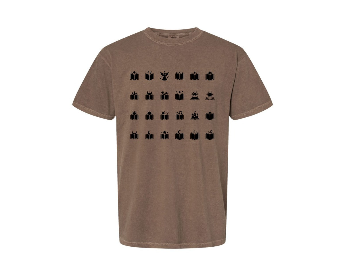 brand:Comfort Colors|color:Espresso|Open Book With Fantasy Graphic T-Shirt