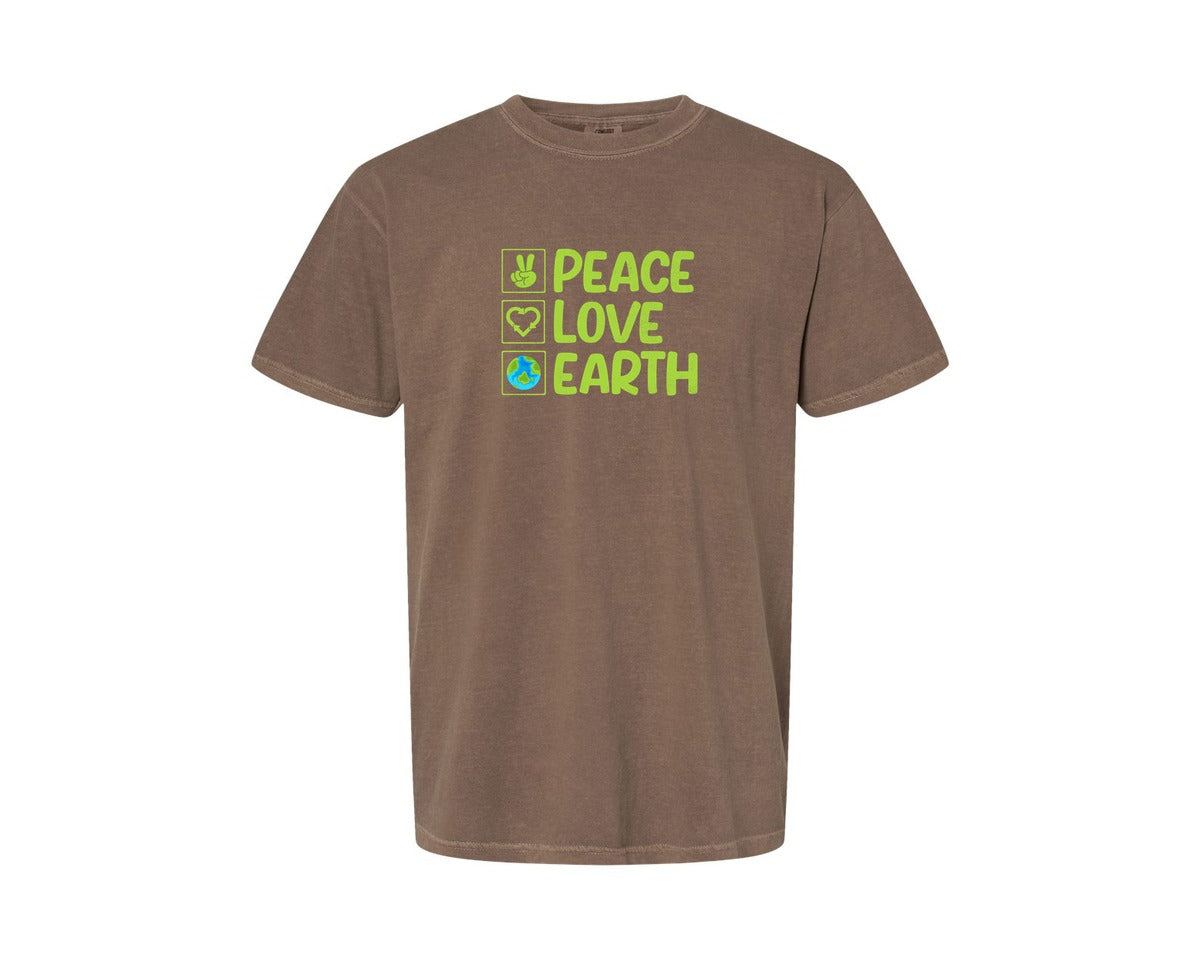 brand:Comfort Colors|color:Espresso|Peace Love Earth T Shirt Graphic T-Shirt