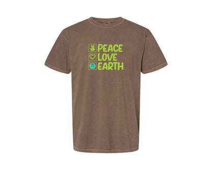 brand:Comfort Colors|color:Espresso|Peace Love Earth T Shirt Graphic T-Shirt