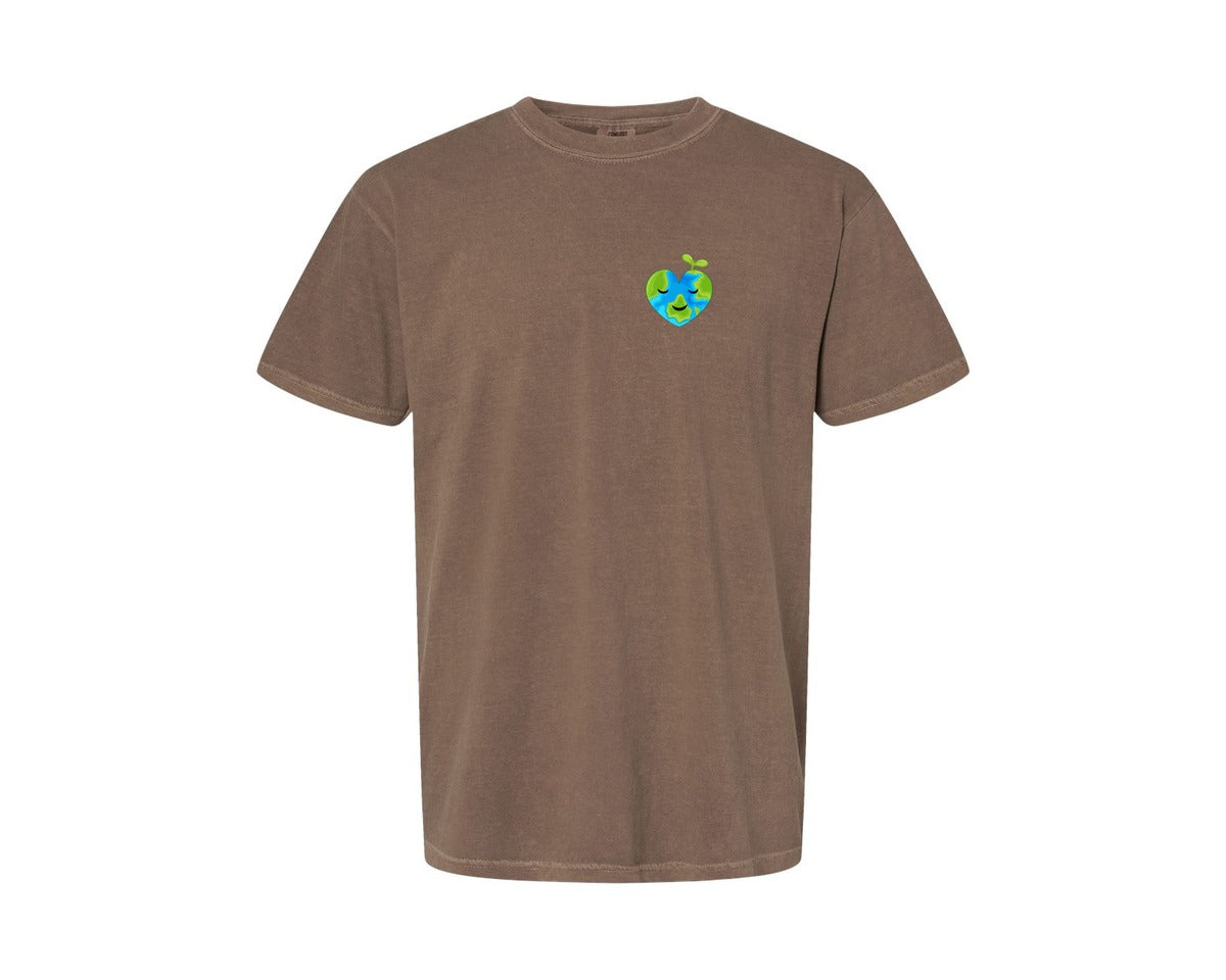 brand:Comfort Colors|color:Espresso|Love Heart Earth Globe Pocket Design Graphic T-Shirt