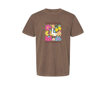 brand:Comfort Colors|color:Espresso|Easy Peasy Summer Goose Lemon Graphic T-Shirt