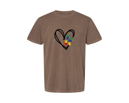 brand:Comfort Colors|color:Espresso|Autism Heart Autism Puzzle Graphic T-Shirt