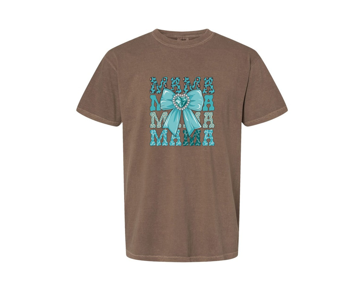 brand:Comfort Colors|color:Espresso|Trendy Mama Leopard Print Bow 3 Graphic T-Shirt