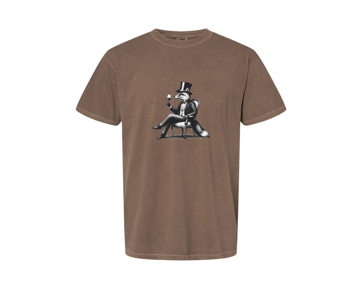 brand:Comfort Colors|color:Espresso|Fox Drink Wine Retro Vintage Shirt Graphic T-Shirt