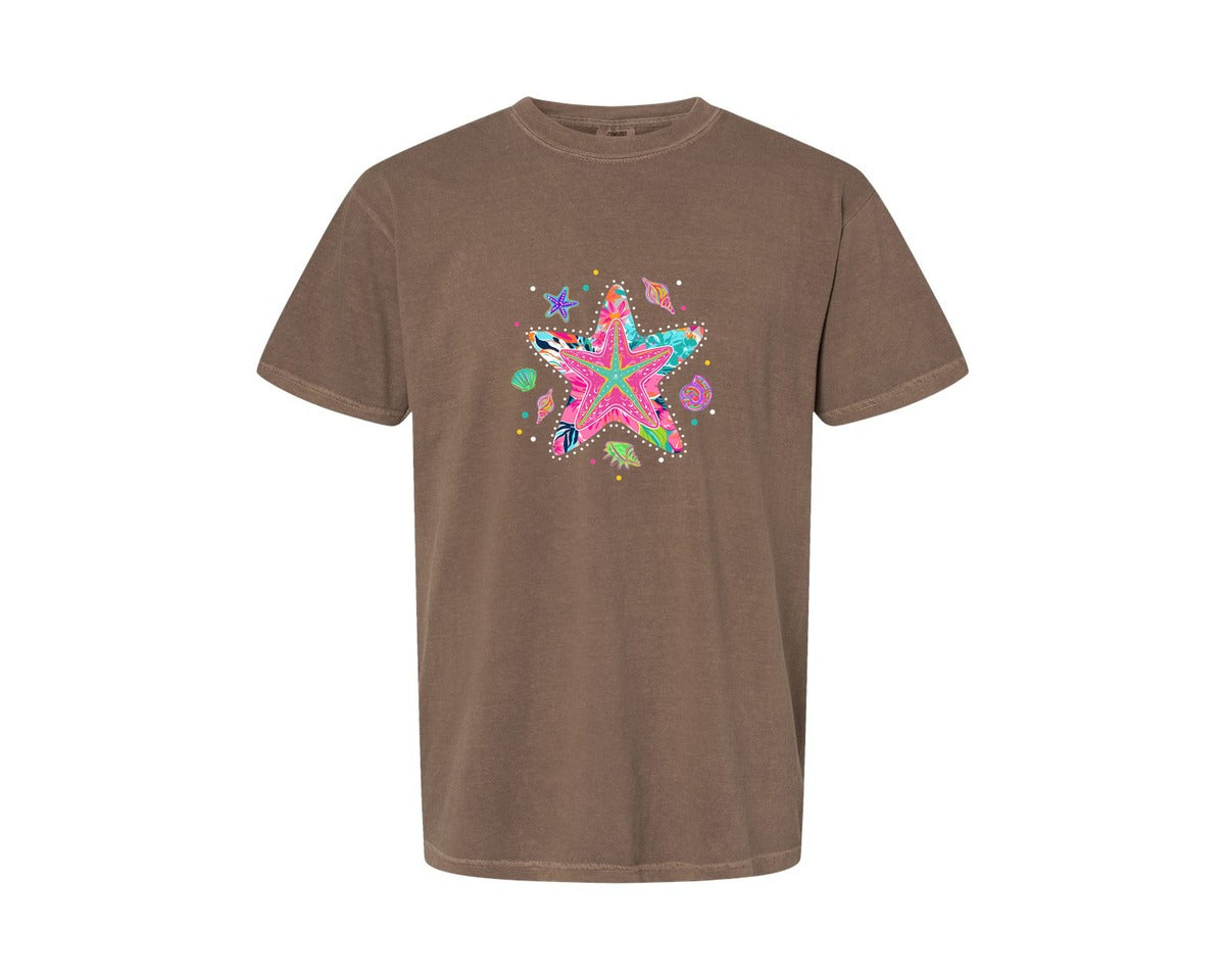 brand:Comfort Colors|color:Espresso|Preppy Summer Starfish Beach 2 Graphic T-Shirt
