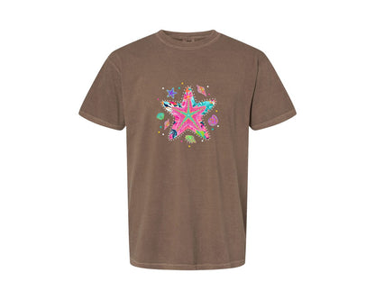 brand:Comfort Colors|color:Espresso|Preppy Summer Starfish Beach 2 Graphic T-Shirt
