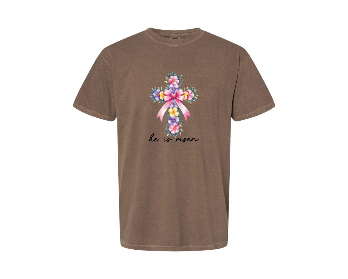 brand:Comfort Colors|color:Espresso|Watercolor Cross Easter Bible Verse Graphic T-Shirt