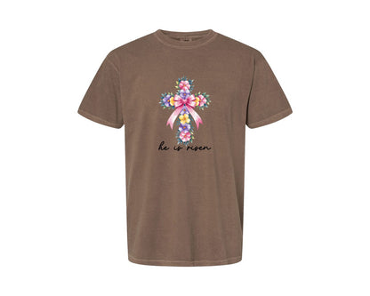 brand:Comfort Colors|color:Espresso|Watercolor Cross Easter Bible Verse Graphic T-Shirt