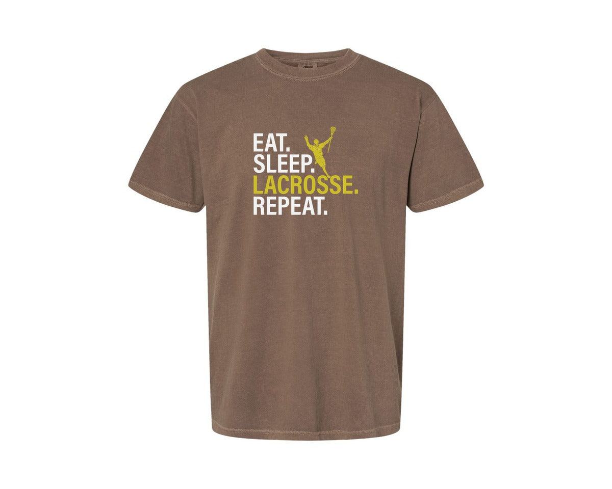 brand:Comfort Colors|color:Espresso|Eat Sleep Lacrosse Repeat Sports Team Graphic T-Shirt