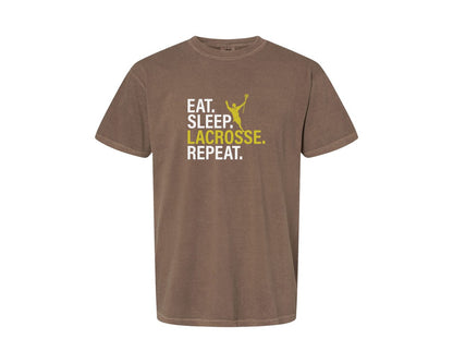 brand:Comfort Colors|color:Espresso|Eat Sleep Lacrosse Repeat Sports Team Graphic T-Shirt