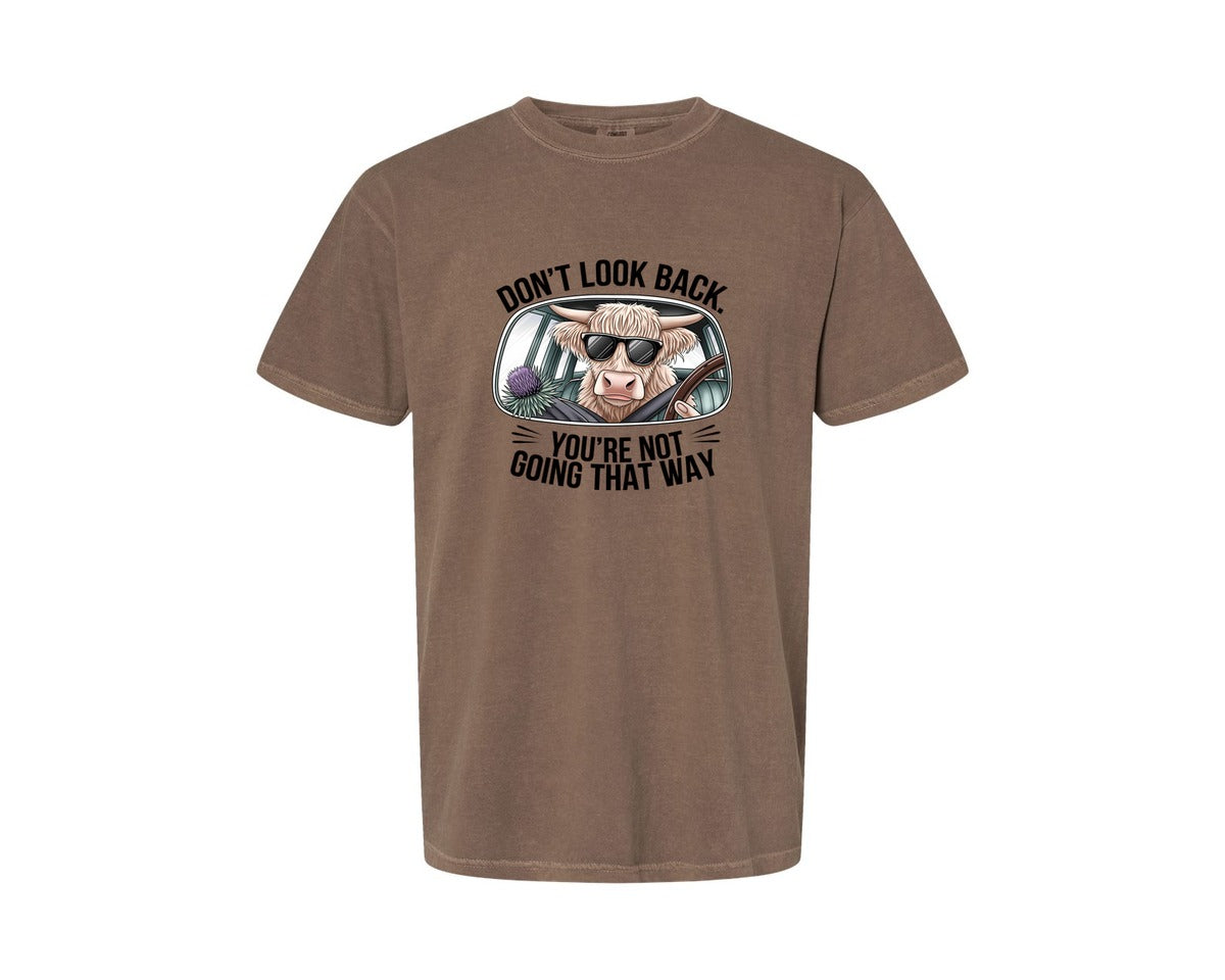 brand:Comfort Colors|color:Espresso|Dont Look Back Highland Cow 4 Graphic T-Shirt