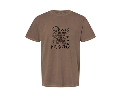 brand:Comfort Colors|color:Espresso|She Is Strong Loved Mama Graphic T-Shirt
