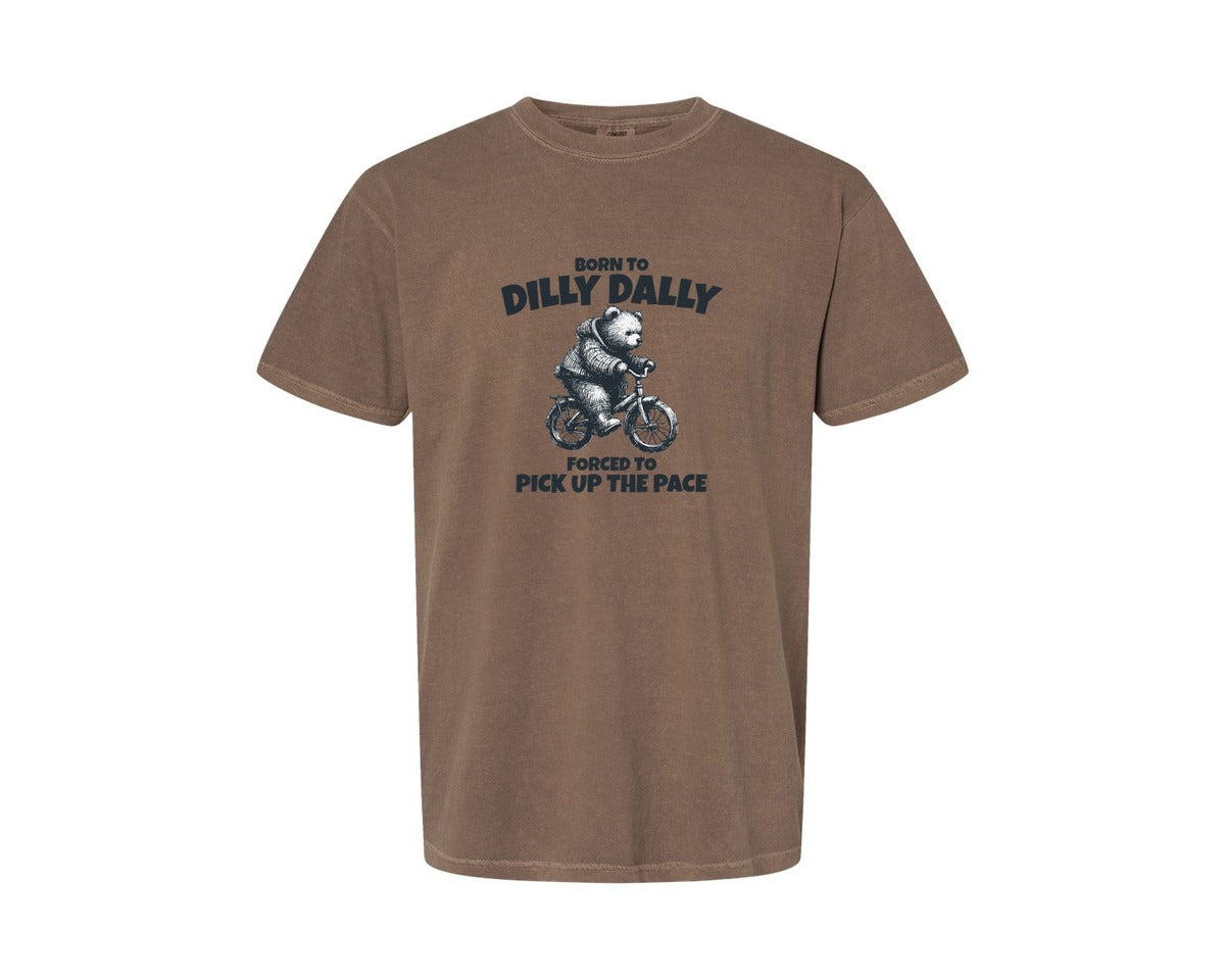 brand:Comfort Colors|color:Espresso|Born To Dilly Dally Little Bear Shirt Graphic T-Shirt