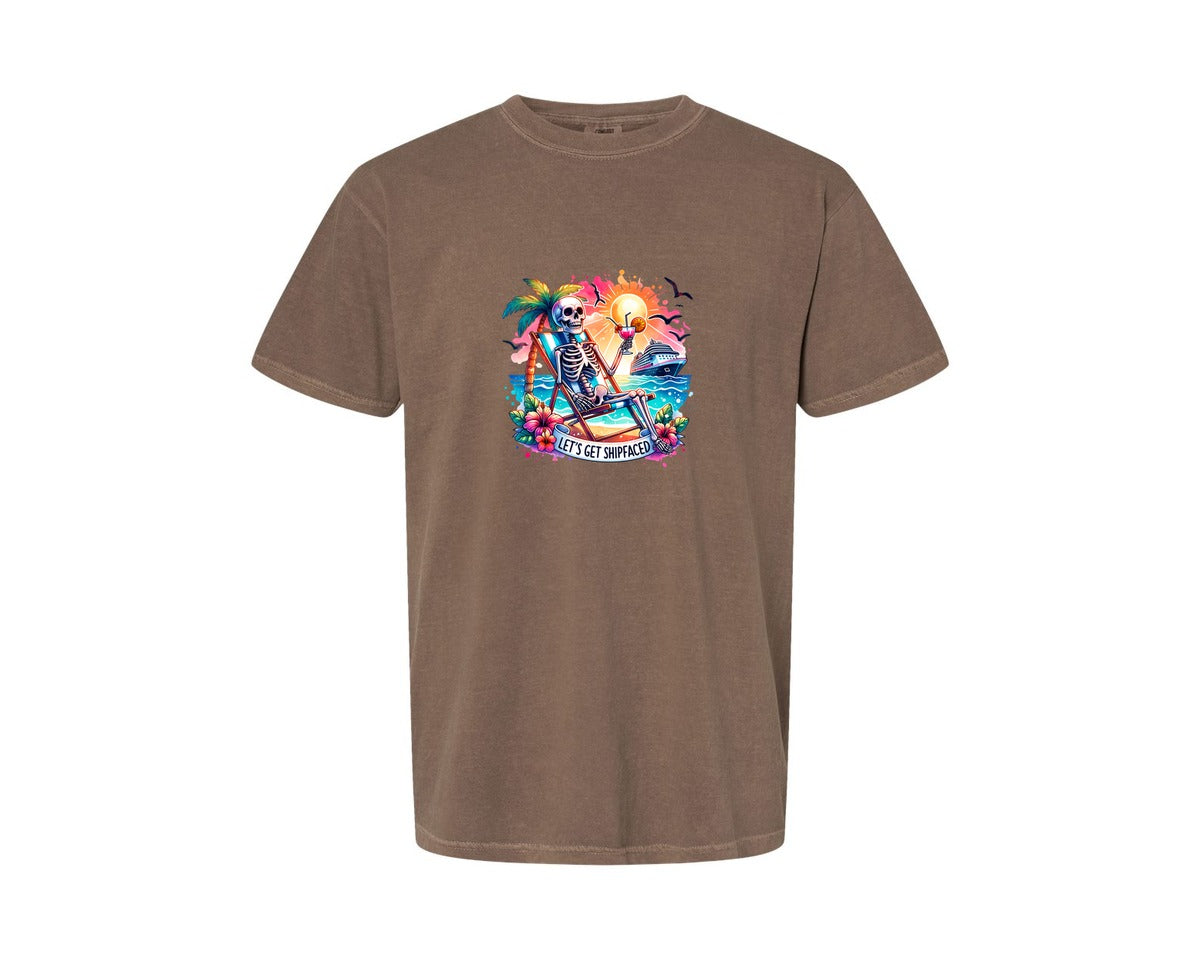 brand:Comfort Colors|color:Espresso|Cruise Skeleton Funny Graphic T-Shirt