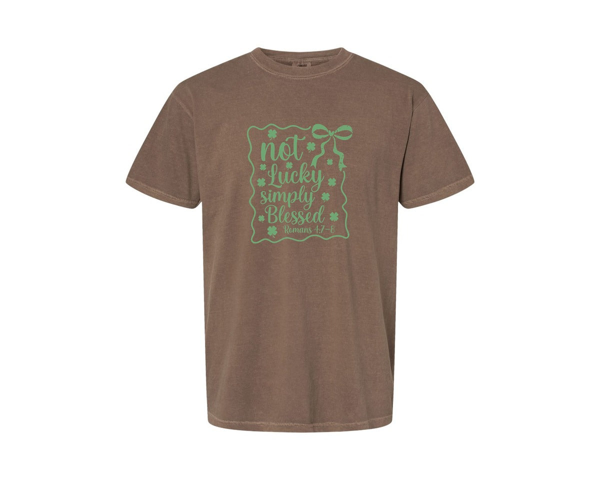 brand:Comfort Colors|color:Espresso|Not Lucky Simply Blessed Graphic T-Shirt
